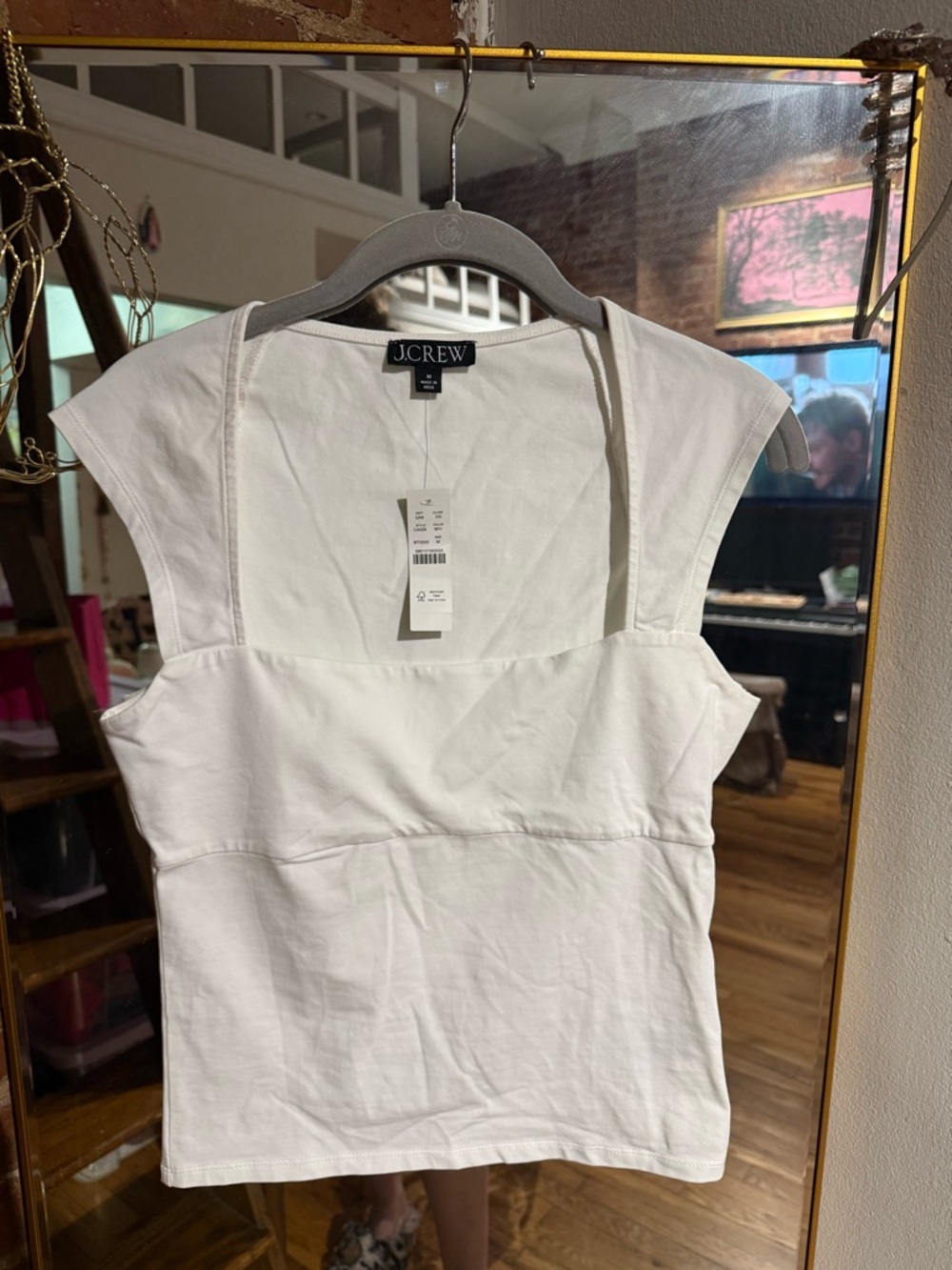 J. Crew White Structured Cap-Sleeve Tank